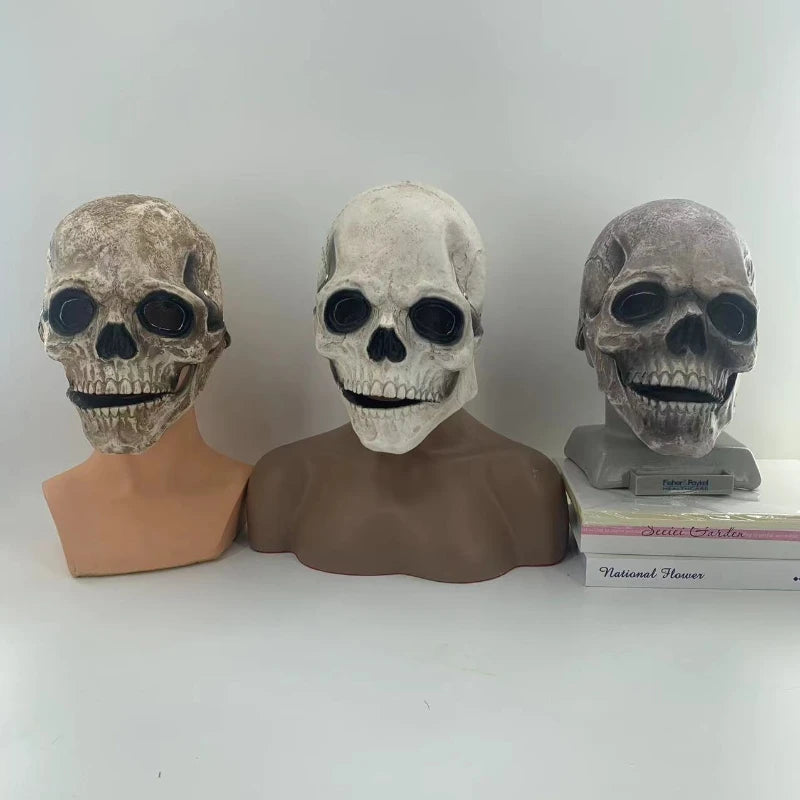 Halloween Horror Mask 3D Reality Full Head Skull Movable Jaw Helmet Latex Scary Skeleton Mask Carnival Cosplay Decoration Props