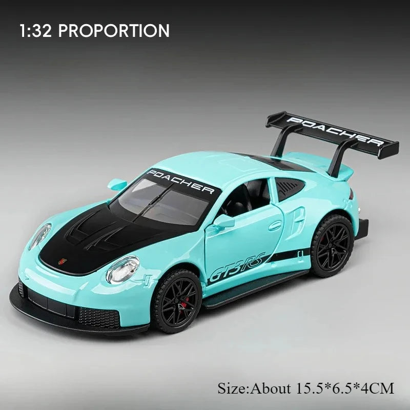 1:32 911 GT3 RS Macan Alloy Sports Car Diecast Model Toys Ornament Doors Opened Sound Light Pull Back Vehices Kids Festival Gift