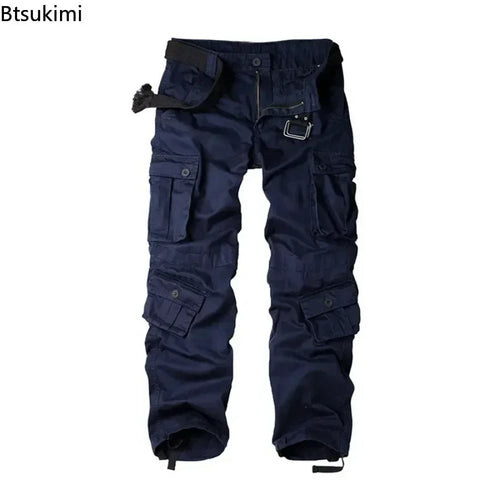 2026 Men's Cotton Cargo Pants Fashion Eight Pockets Sport Trousers Pants Male Oversize Loose Straight Streetwear Pants for Men