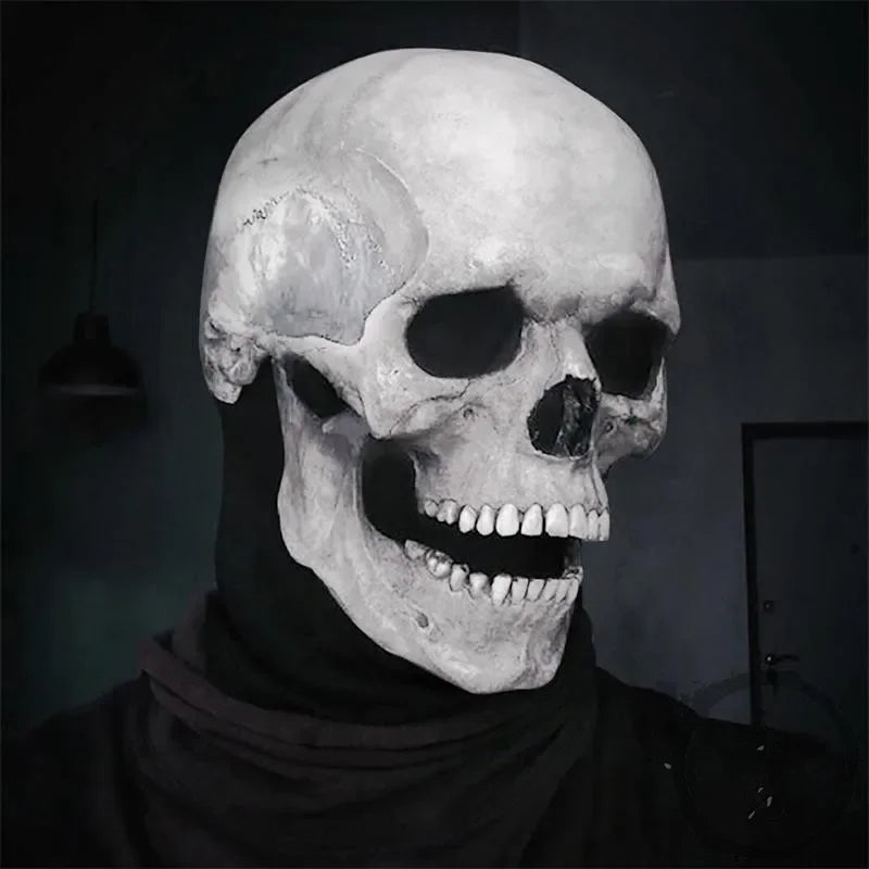 Halloween Horror Mask 3D Reality Full Head Skull Movable Jaw Helmet Latex Scary Skeleton Mask Carnival Cosplay Decoration Props