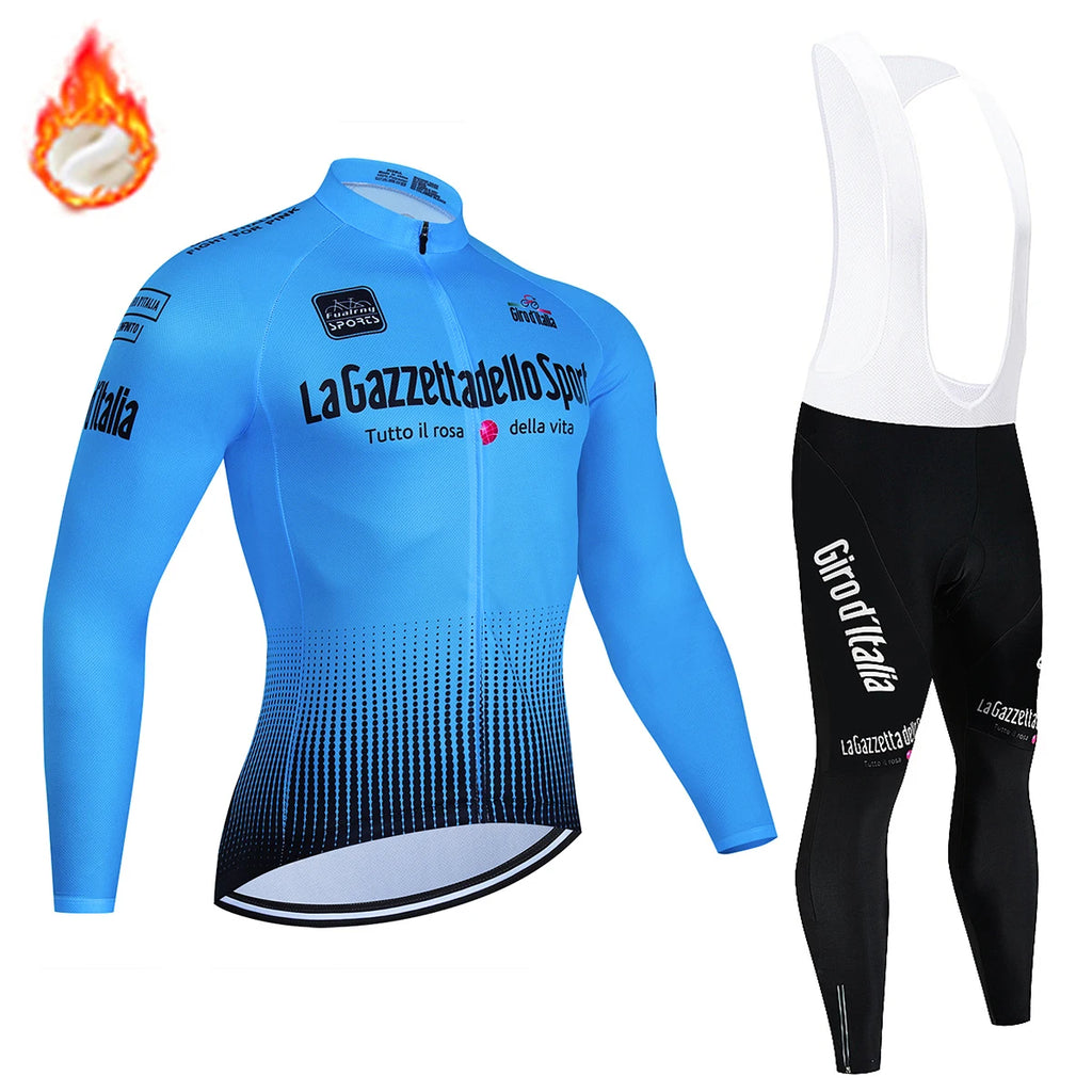 Tour De Italy D'ITALIA Cycling Clothes Men's Blouse Uniform Costume Bike Fleece Jersey Sports Set Pants Man Bicycle Clothing Bib