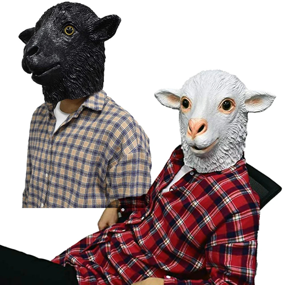 Sheep Mask Farm Lamb Ram Animal Latex Fancy Dress Up Halloween Adult Costume Mask