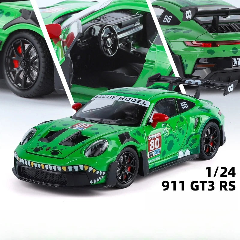 11:24 911 GT3 RS Sports Car Model Alloy Diecast Toy Metal Vehicles Car Model Simulation Sound Light Collectible Kids Gifts