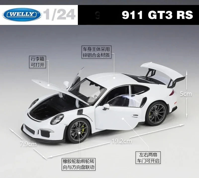 WELLY 1:24 Porsche 911 (997) GT3 RS Simulator Diecast Alloy Car Model Collectible Toy Gift
