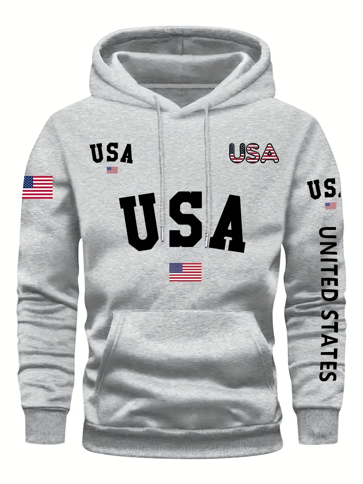 USA Flag Design Print Men's Fashion Casual Hoodie Comfy Long Sleeve Pullover Hoodie Ideal For Daily And Outdoor Wear