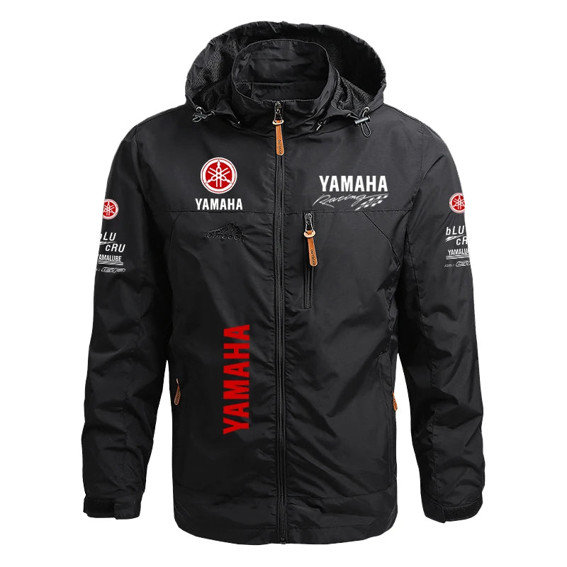 Yamaha Men's Motorcycle Jacket with Windproof and Waterproof Hood, Detachable, Large Size, Spring-Autumn Style, Tactical Jacket