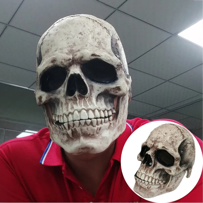 Halloween Horror Mask 3D Reality Full Head Skull Movable Jaw Helmet Latex Scary Skeleton Mask Carnival Cosplay Decoration Props