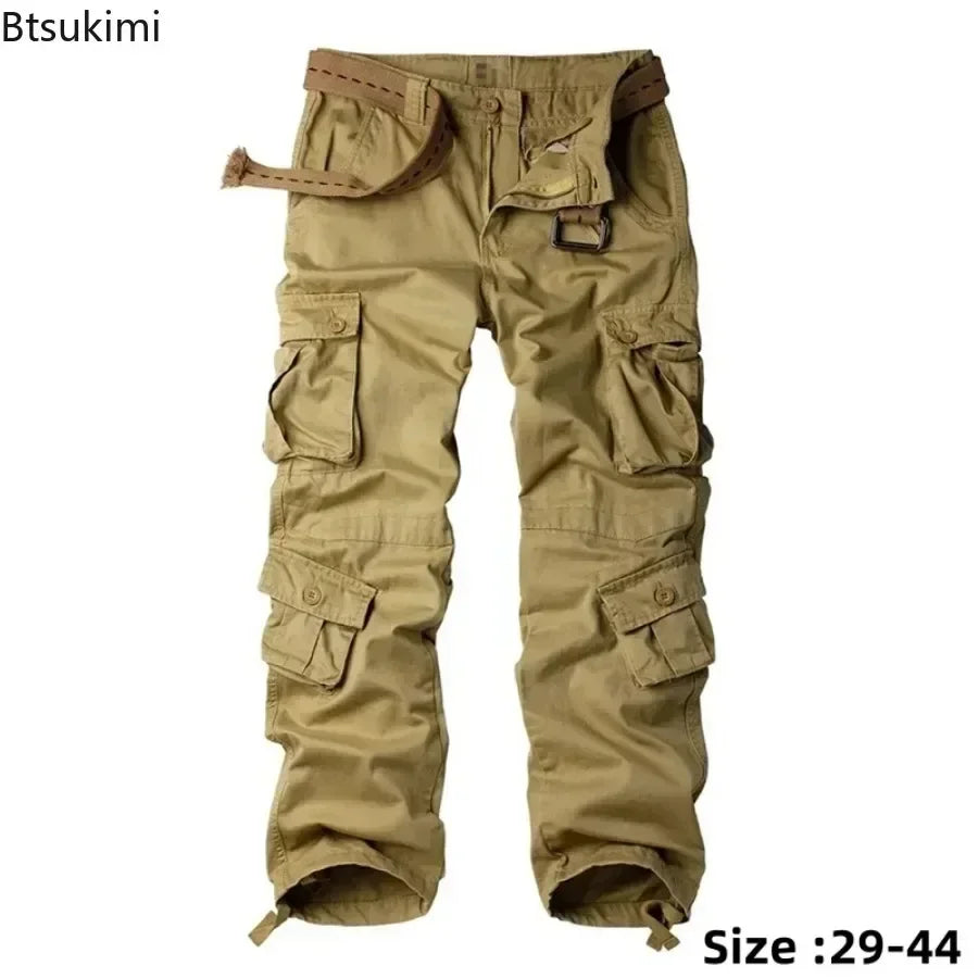 2026 Men's Cotton Cargo Pants Fashion Eight Pockets Sport Trousers Pants Male Oversize Loose Straight Streetwear Pants for Men