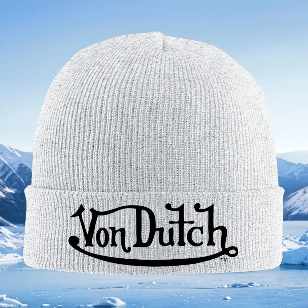 Von Dutch vintage logo design Men Women Unisex Knitted Hat Beanie Pullover Cap Winter Thermal Warm Christmas Outdoor Cycling Hik