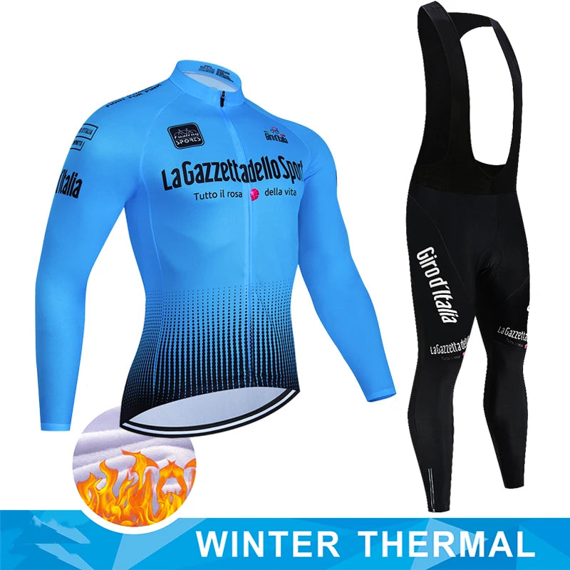 Tour De Italy D'ITALIA Cycling Clothes Men's Blouse Uniform Costume Bike Fleece Jersey Sports Set Pants Man Bicycle Clothing Bib