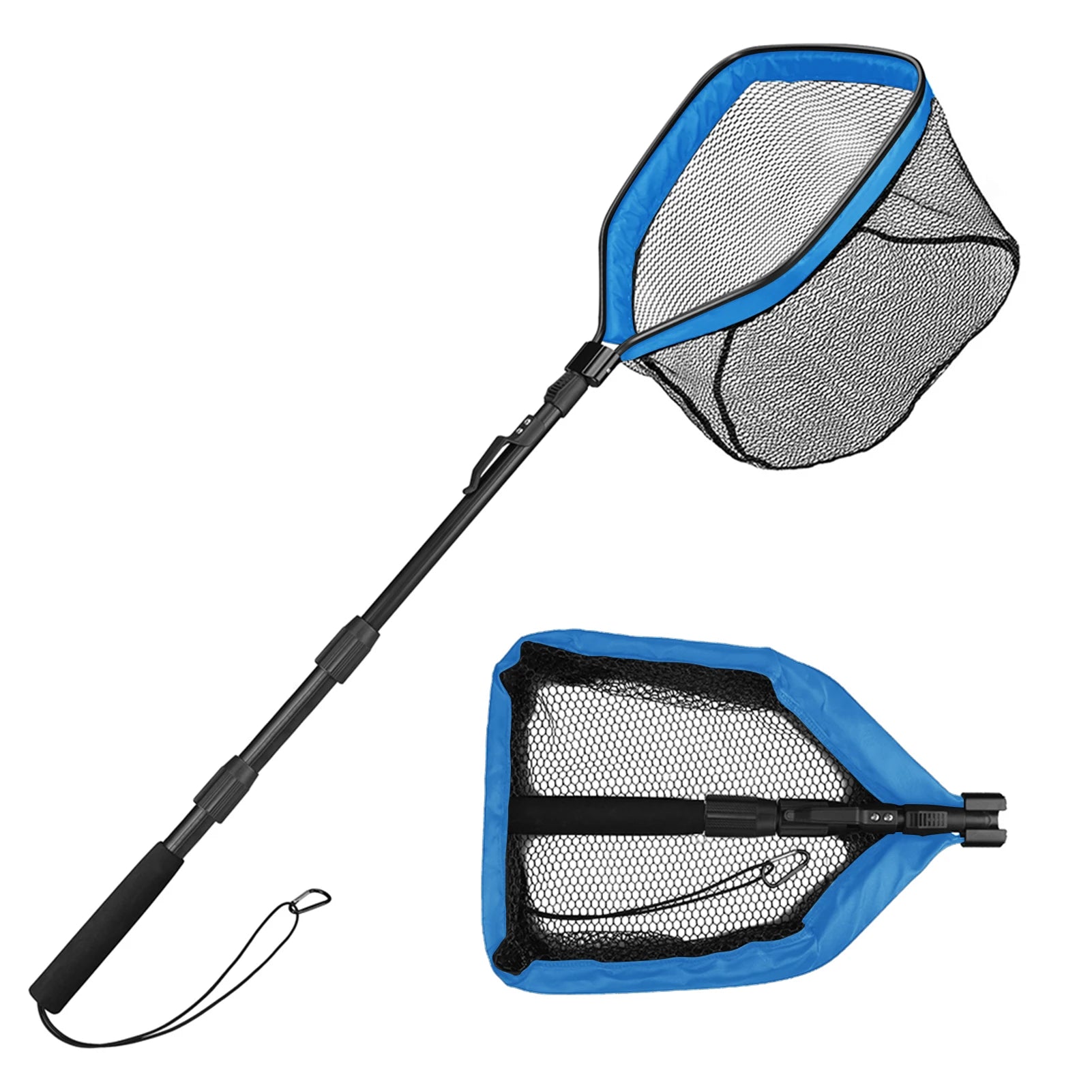 Floating Fishing Net Foldable Landing Net Easy Catch&Release with Telescopic Pole Rubber Coated Fish Net for Saltwater Freshwate
