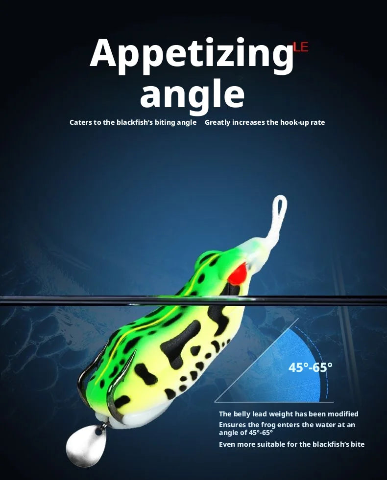 Fake Bait Lure Frog Bait Black Fish Special Kill Simulated Double Hook Point Upturned Soft Bait Floating Water Fishing Black Kin