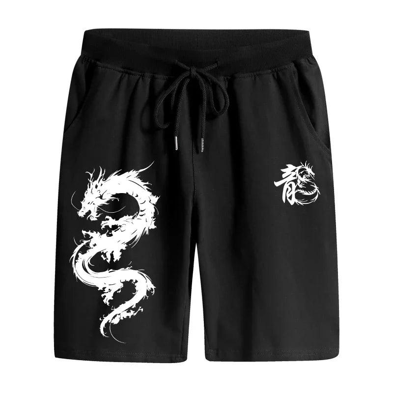 2025 Chinese Dragon Printed Walking Shorts Summer Men's Casual Sports Knee Length Pants Male Gym Fitness Soft Cool Jogger Shorts