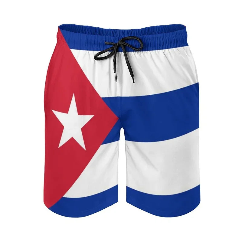 Cuban Flag 3D Printed Swim Trunks Men Cuba Pattern Beach Shorts Drawstring Quick Dry Street Loose Swimwear Surf Board Shorts