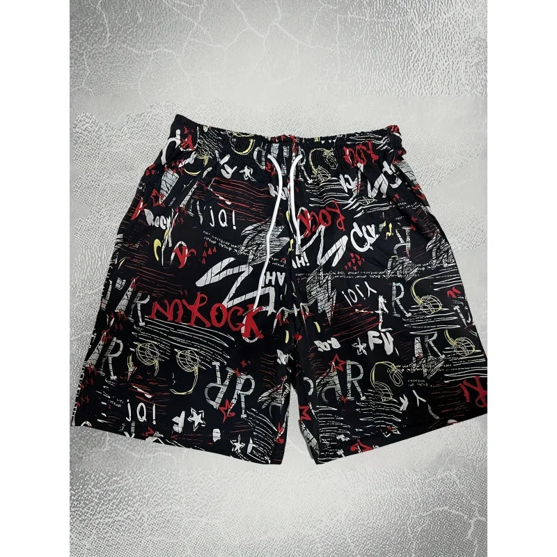 3D Print Colorful Letters Short Pants For Men Fun Geometry Star Pattern Swim Trunks Summer Quick Dry Loose Casual Beach Shorts